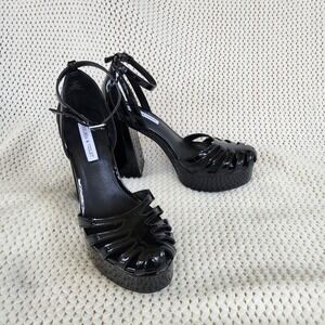 Chelsea & Violet Arianna Patent Fisherman Platform Dress‎ Sandals Black US 9 NEW